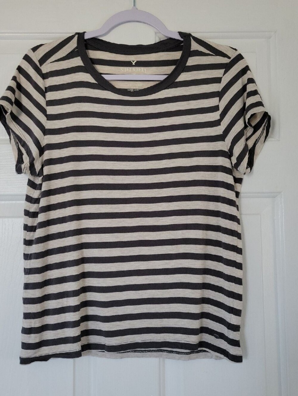 American Eagle Outfitters Gray & Ivory"Soft & Sexy" Short-Sleeve Tee